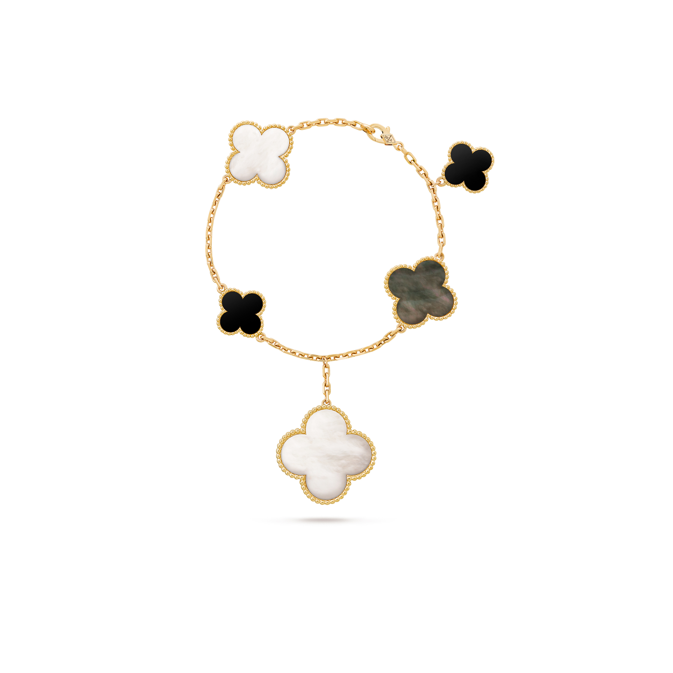 VAN CLEEF  ARPELS MAGIC ALHAMBRA BRACELET, 5 MOTIFS - YELLOW GOLD, MOTHER-OF-PEARL, ONYX  VCARD78700